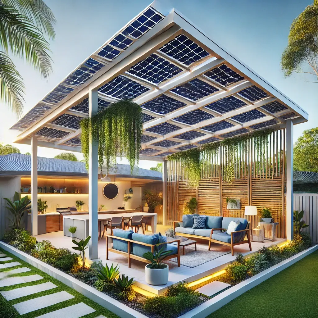 A modern eco friendly pergola in a Gold Coast back