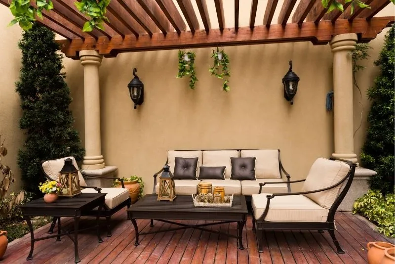 Timber pergola built over a paved patio