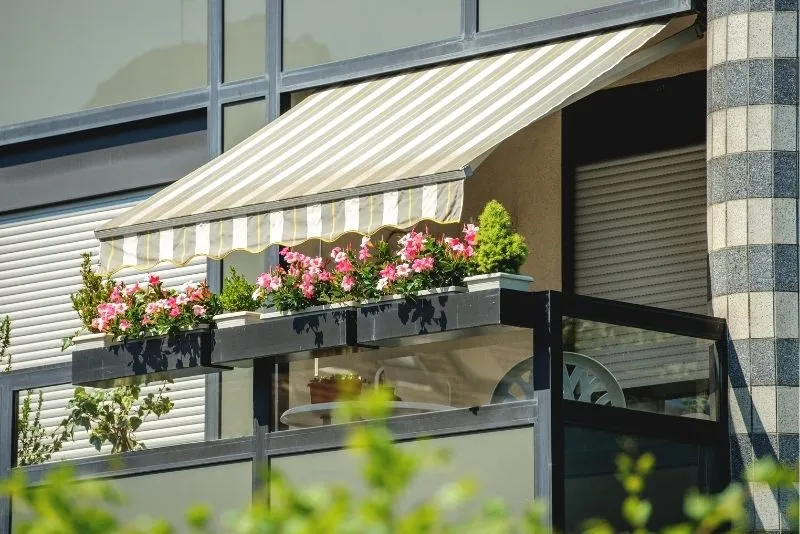 Stripped awnings on a balcony
