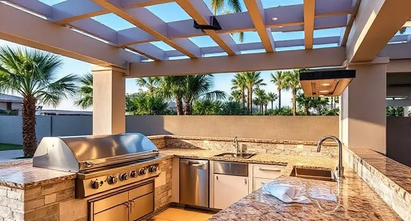Luxury Outdoor Kitchen Under Pergola in Broadbeach with Coastal Inspired Design and Premium Finishes