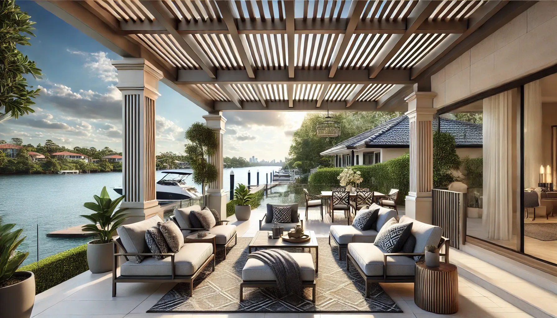 Outdoor living space with a custom pergola in Bundall, Gold Coast