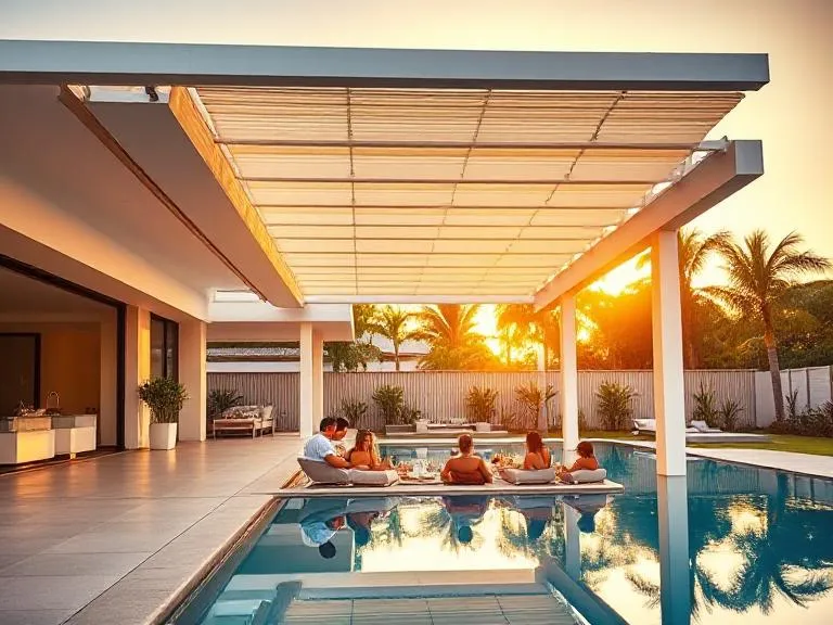 Pergolas Helensvale – Modern Motorized Poolside Pergola for Family Entertaining