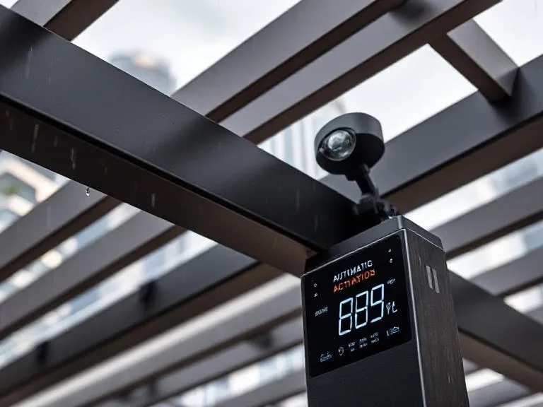 Smart automated pergola featuring weather sensor technology responding to rain in a modern Gold Coast outdoor space