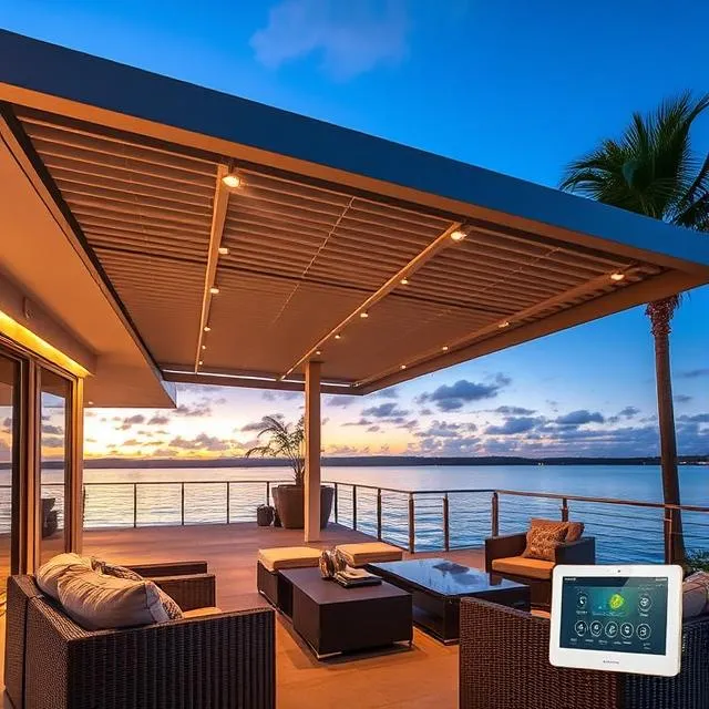 Smart automated pergolas in Broadbeach showcasing luxury outdoor living with louvered roof smart controls and coastal design