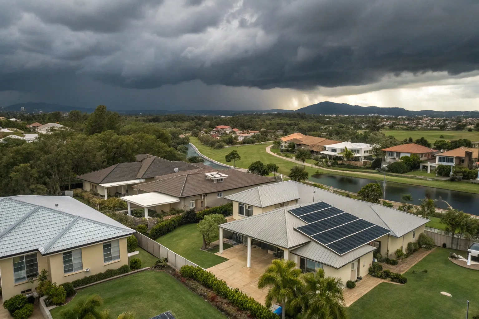 Aerial view of a severe storm approaching gold coa