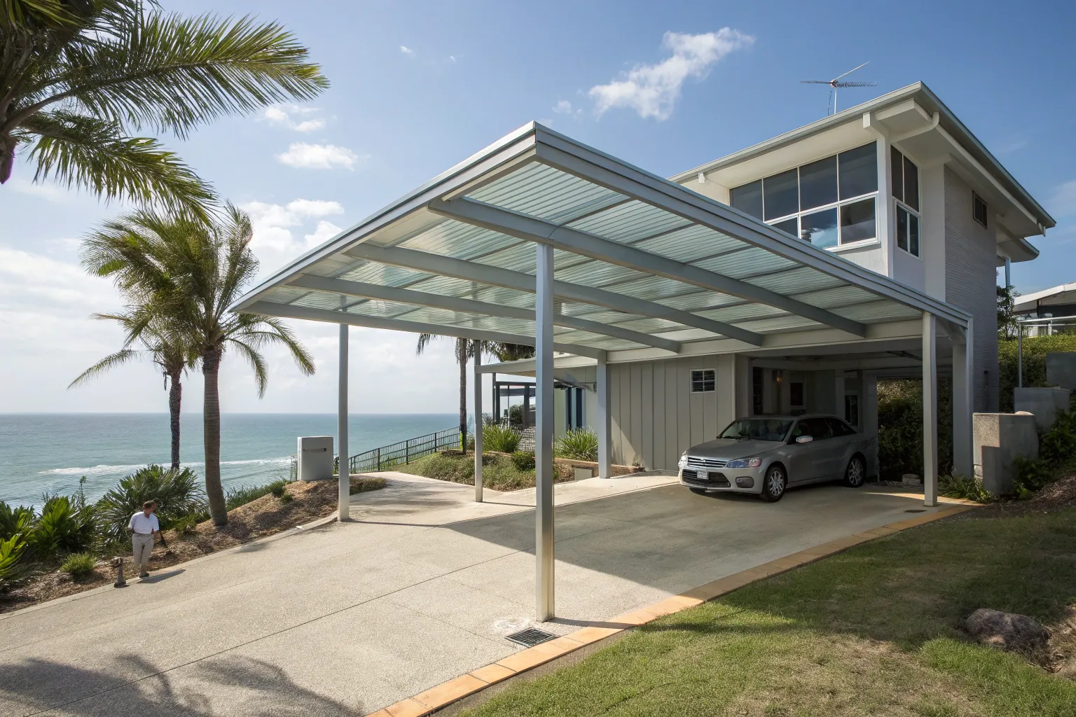 Aluminium frame single carport on coastal gold coa