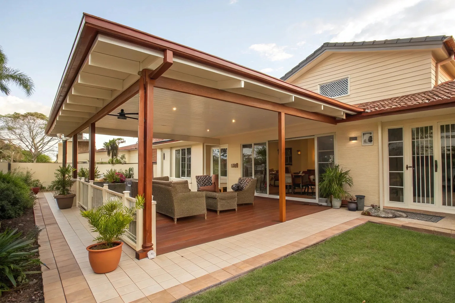 Attached house verandahs extend directly from the existing structure of your Gold Coast home