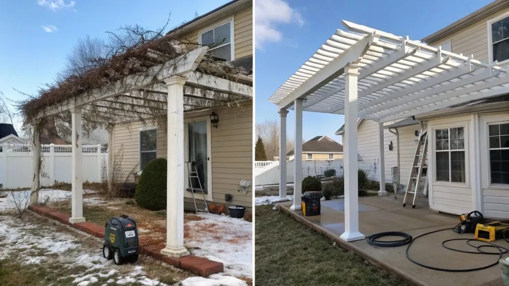 Before and after comparison of pergolas