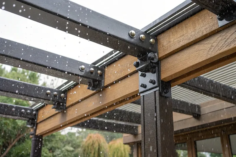 Close-up of heavy-duty fixings securing a Gold Coast carport frame
