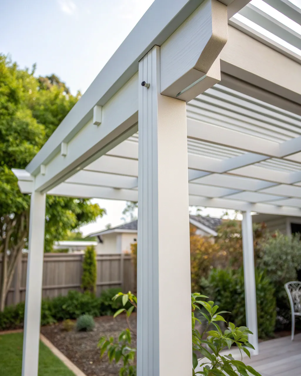 Close up of a powder coated aluminium pergola fram