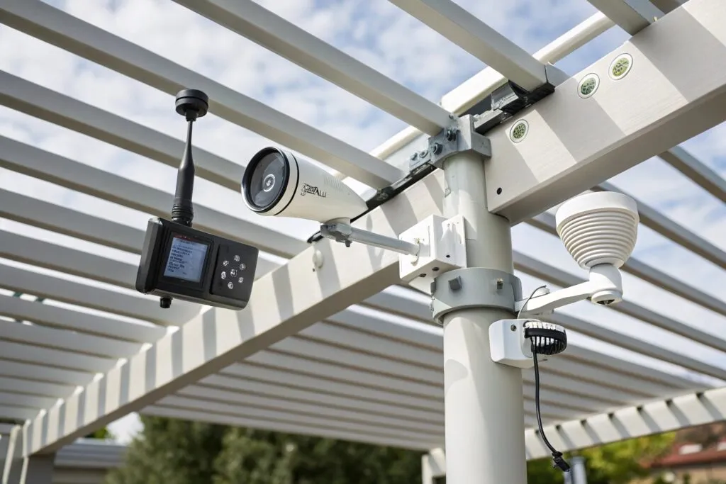 Advanced weather sensors integrated into smart pergola system for automated climate response