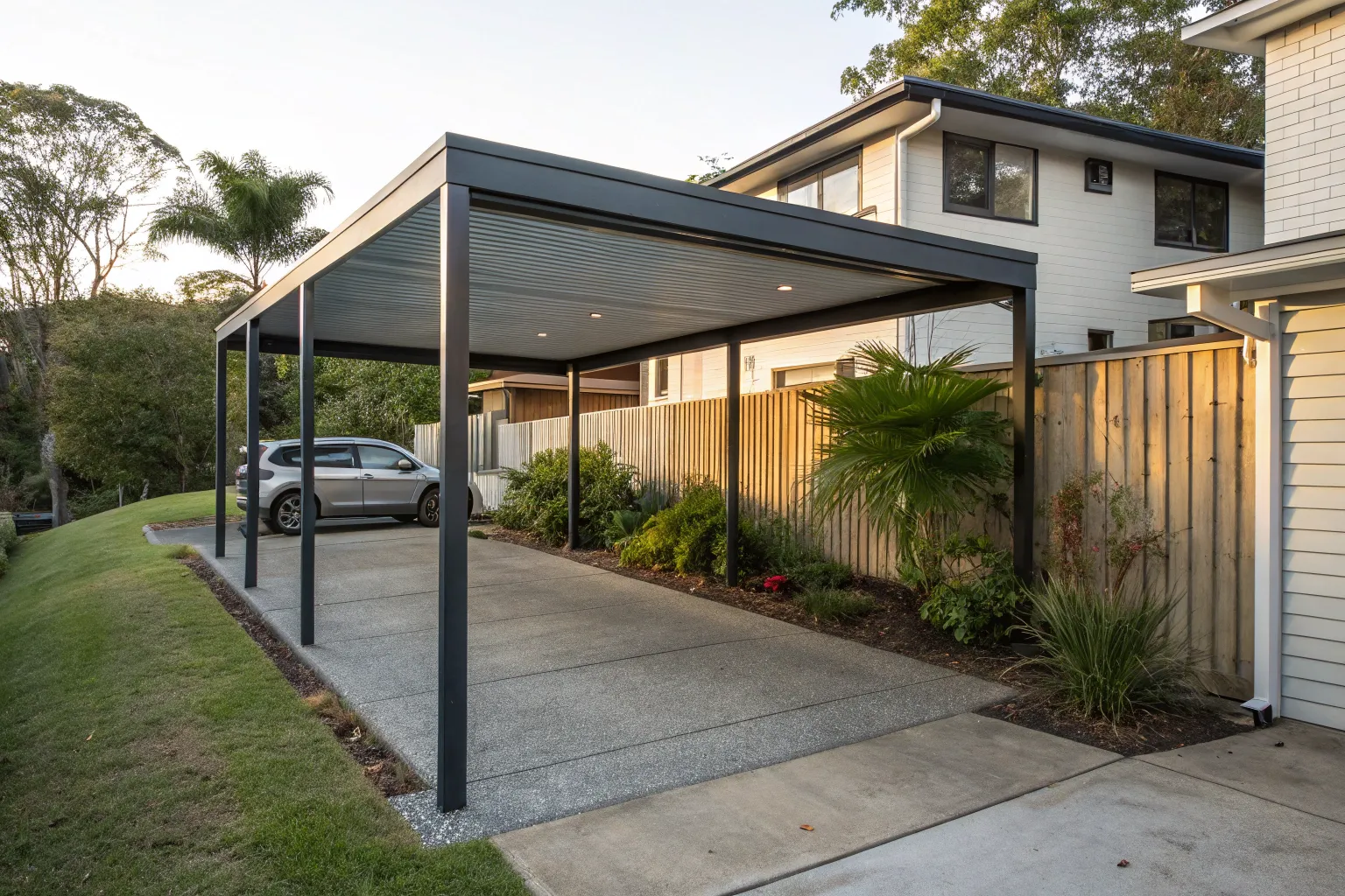 Contemporary steel frame single carport freestandi