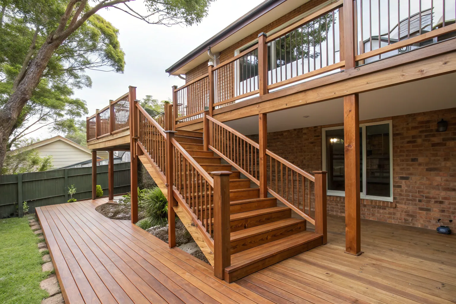 Elevated timber deck with compliant balustrade rai