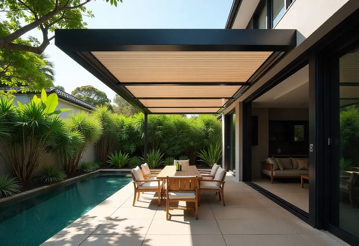 Modern Retractable Roof Pergolas attached to Gold Coast home