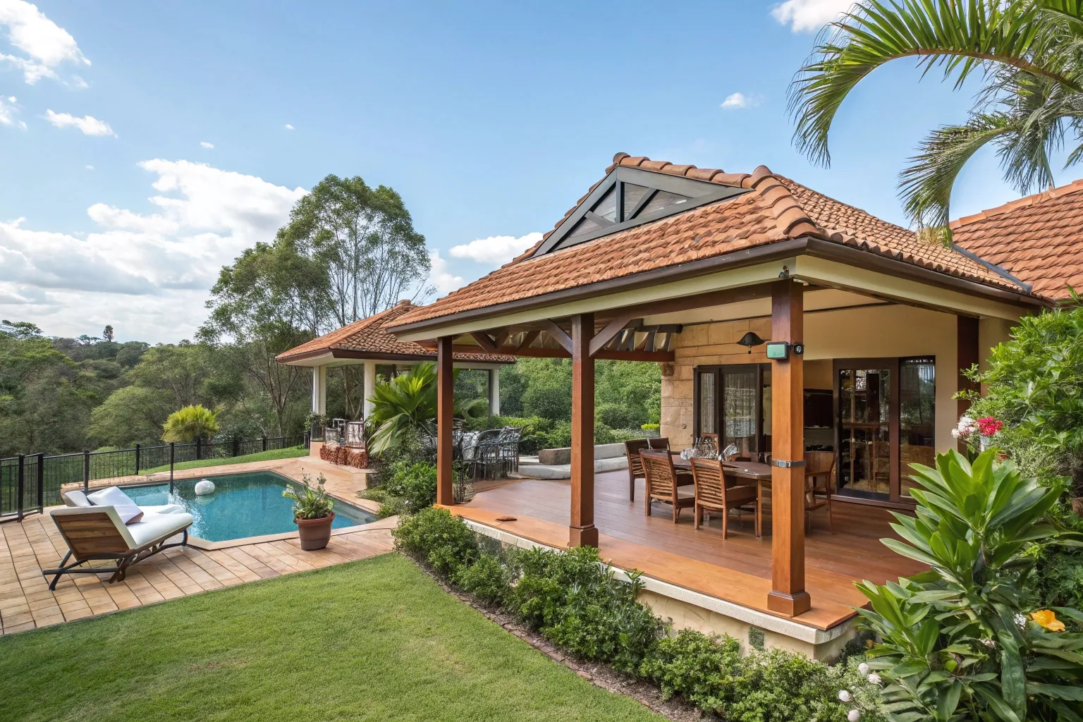 Freestanding verandah pavilion in a Gold Coast backyard, separate from the main house