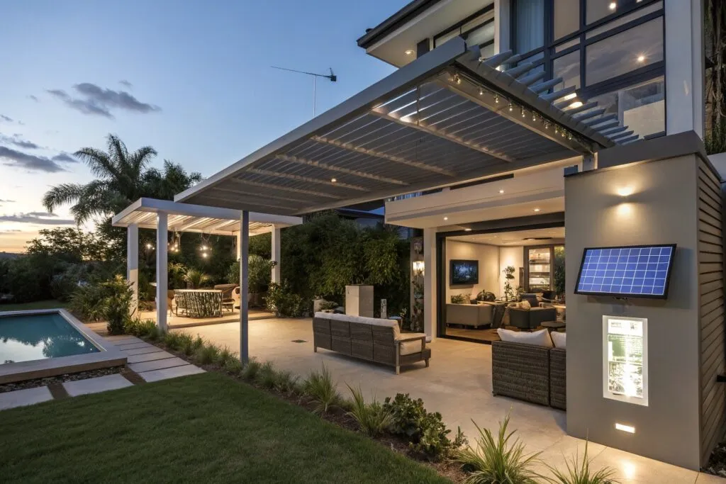 Future-proof smart pergola installation with integrated technology and home automation features