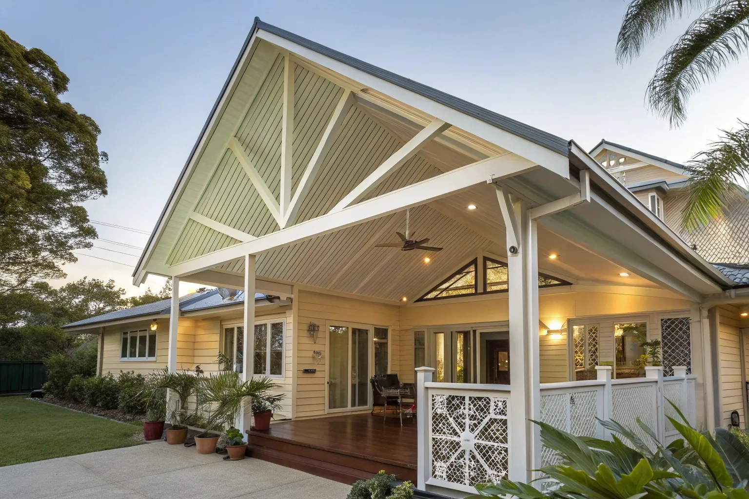 Gable roof verandah with a classic triangular roofline on a Gold Coast home