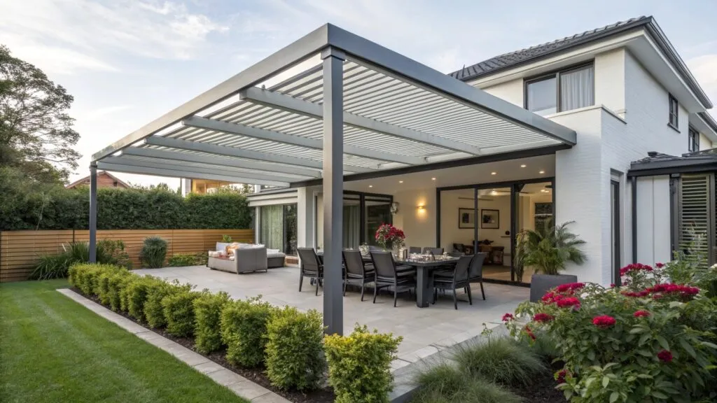 Modern pergola installation Robina home showing ROI value outdoor living space