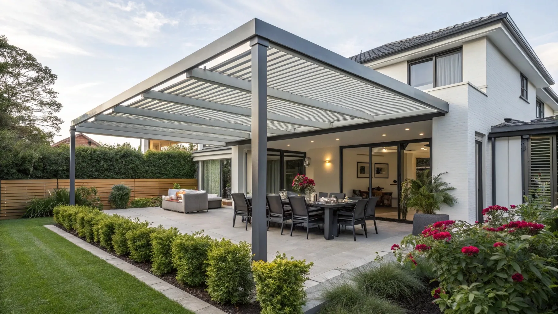 Modern aluminium pergola installation attached to a home in Robina, Gold Coast