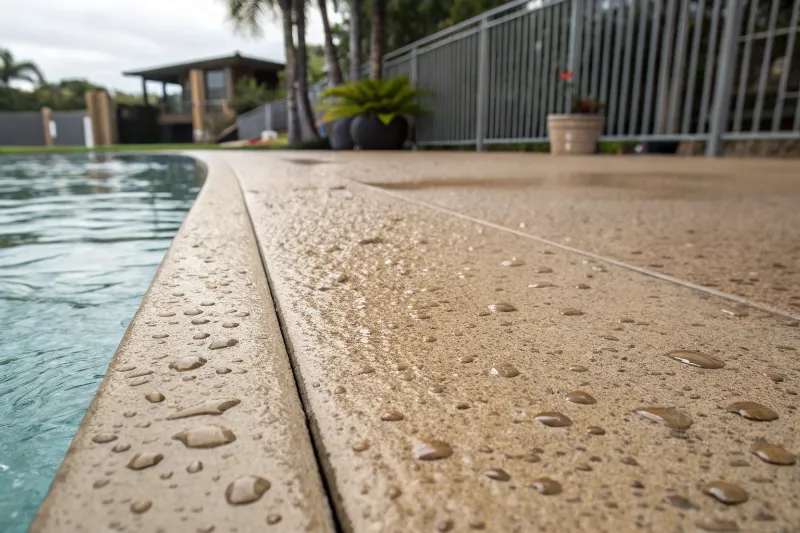 Non-slip textured concrete pool decking Gold Coast with water-resistant surface finish