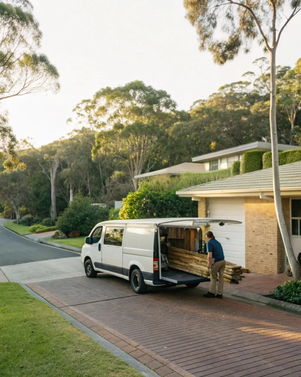 Local pergola builder delivering timber materials in a Mudgeeraba street