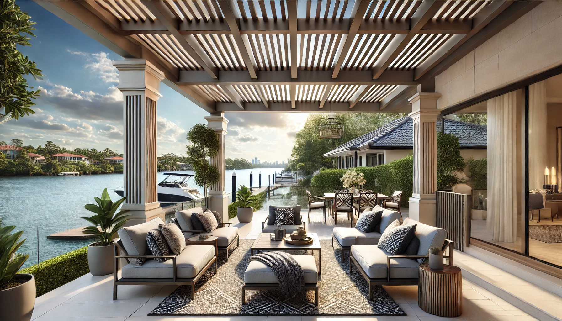 Outdoor living space with a custom pergola in Bundall, Gold Coast