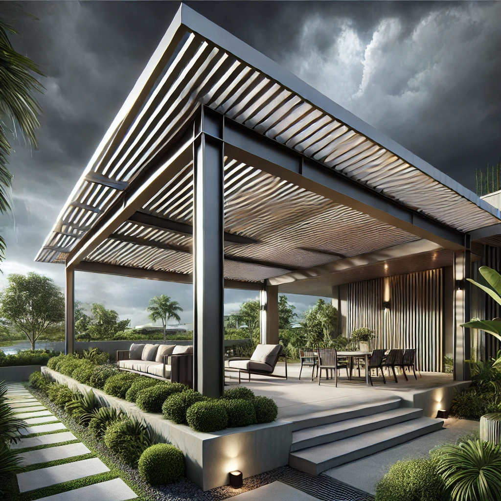 Modern pergola with weather-resistant materials and sturdy structure in Queensland