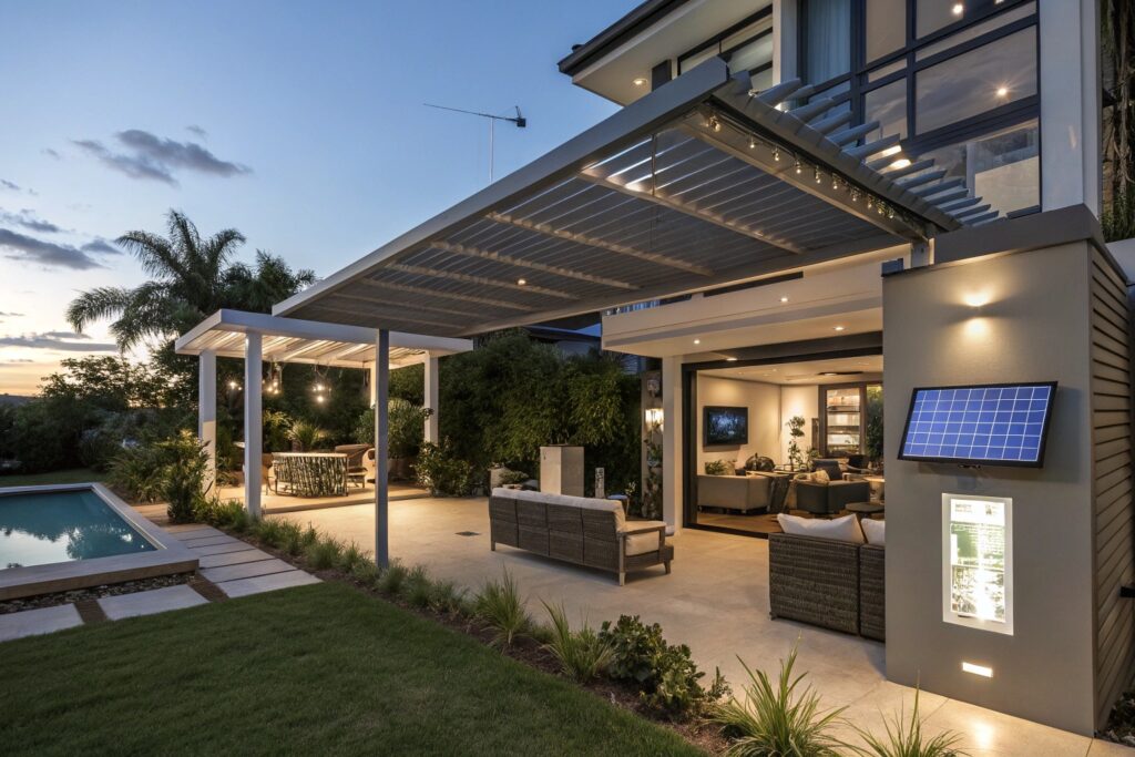Future-proof smart pergola installation with integrated technology and home automation features