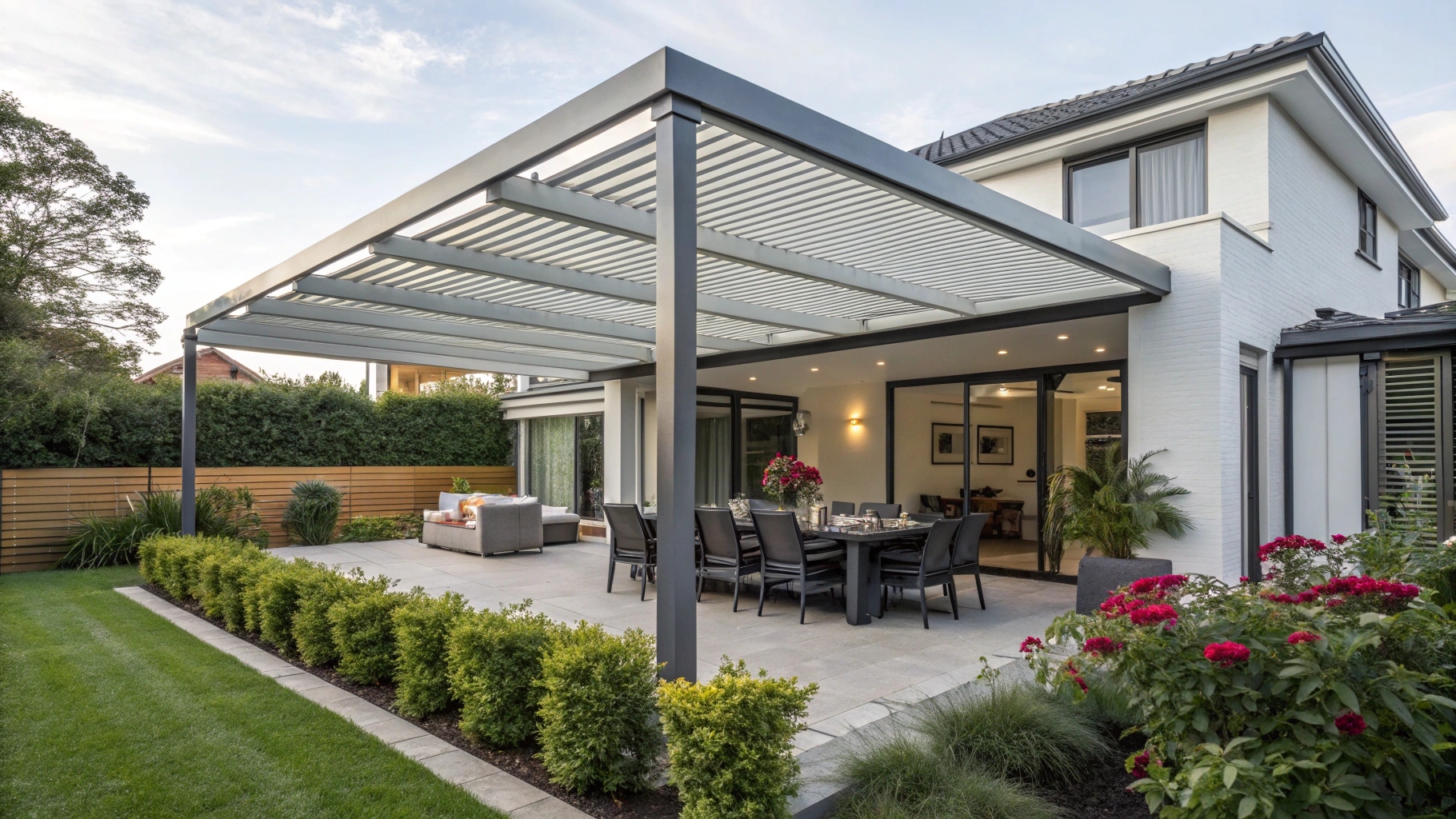 Modern aluminium pergola installation attached to a home in Robina, Gold Coast