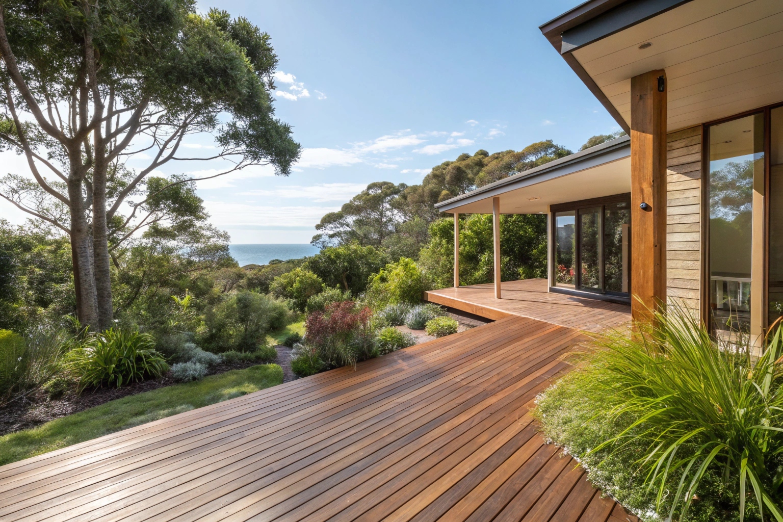 Restored timber deck with spotted gum boards on Gold Coast home