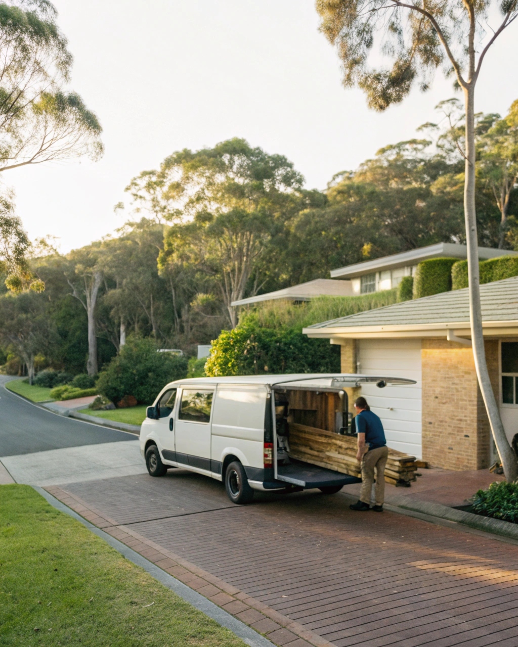 Local pergola builder delivering timber materials in a Mudgeeraba street